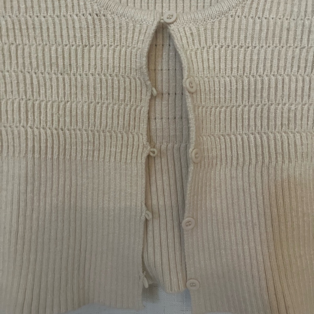 Cream Ribbed Cropped Cardigan - Picture 2 of 5